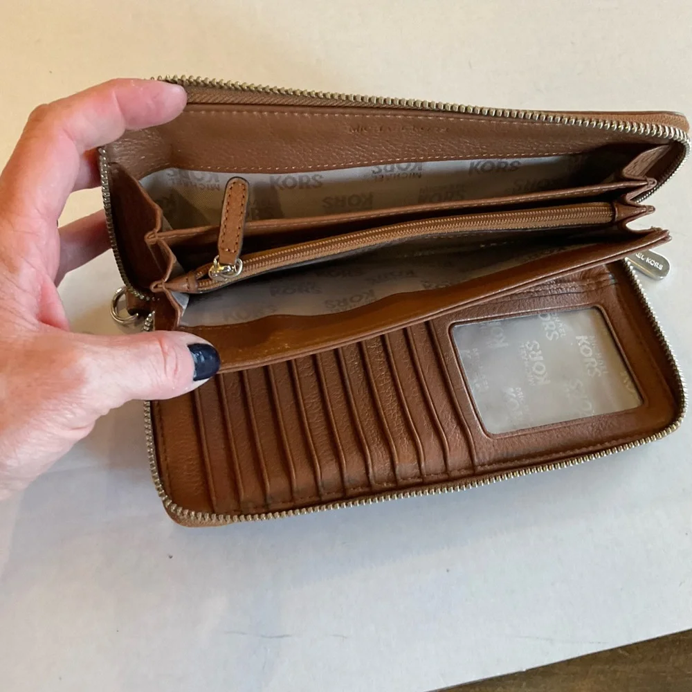 Michael Kors Brown Pebbled Leather Zip-Around Continental Wallet